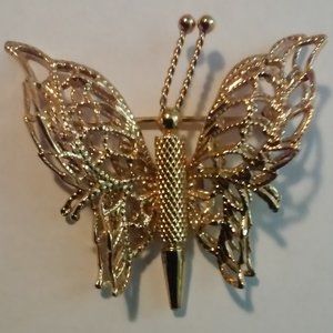 Gold Butterfly Pin Brooch Lace Look 1 1/2" x 1 1/2" Never Worn Perfect